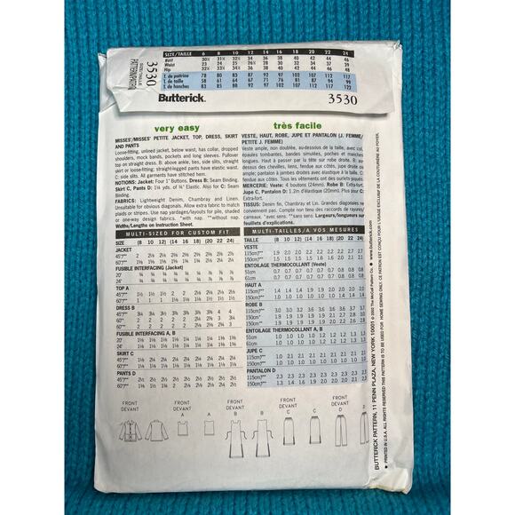 Butterick 3530 pattern top pants dress jacket sz 8 10 12 - Picture 4 of 11